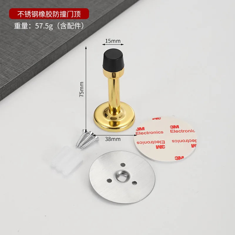 Stainless Steel Door Stops, Wall Mounted Door Stopper with Rubber Holder and Catch, Floor Fitting with Screws for HomeBedroom