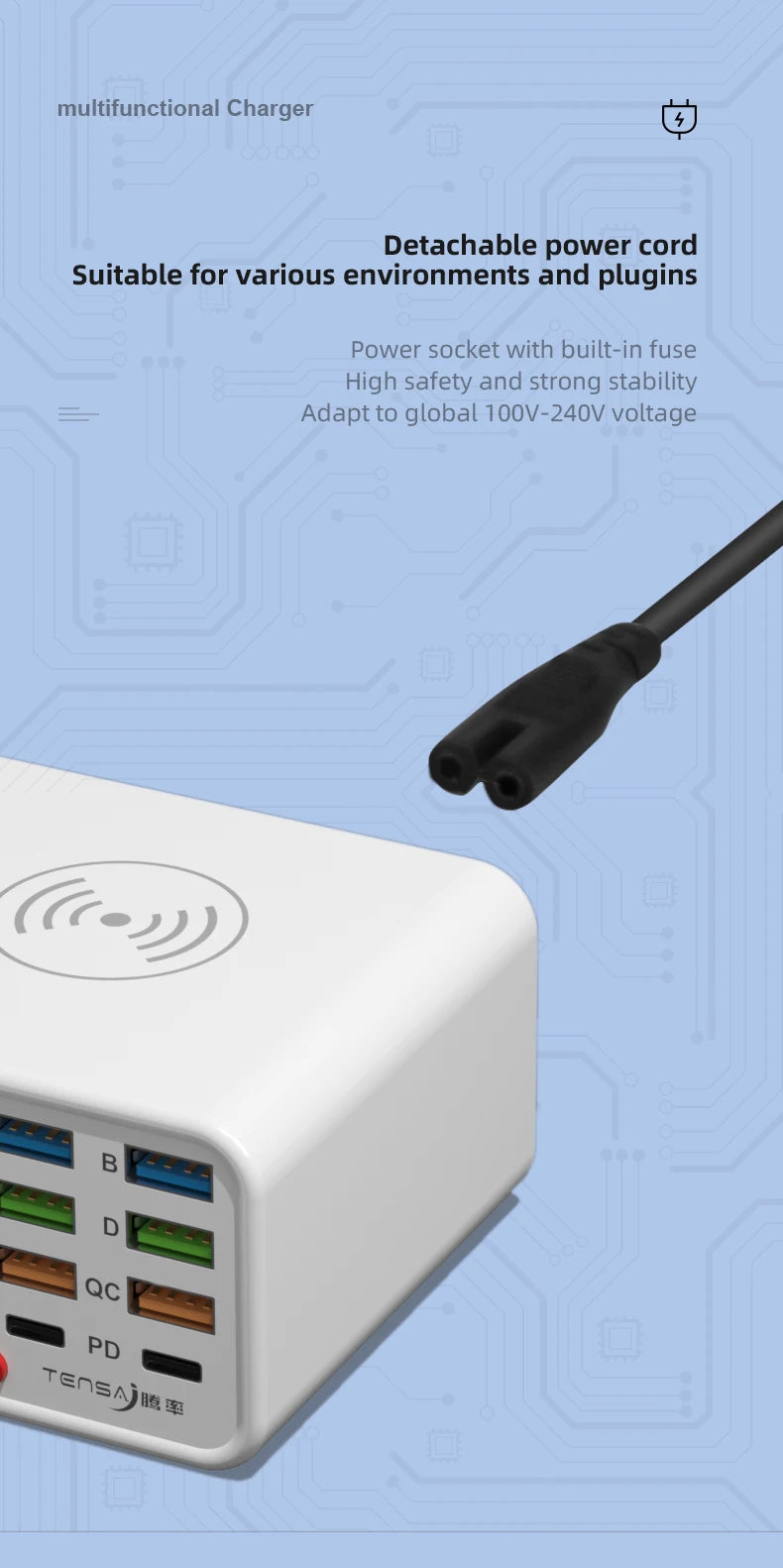 Multi Functional 8-port USB Wireless Fast Charging Station Visual Current Detection Charger For Mobile Phone iPad Flash Charging