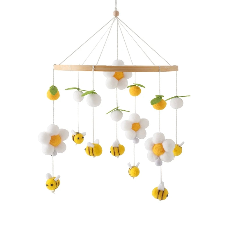 Baby Crib Mobile Rattle Toy 0-12Months Infant Soft Felt mobile Teddy Velvet Bear Bed Bell Hanging Toy Holder Bracket Crib Toy