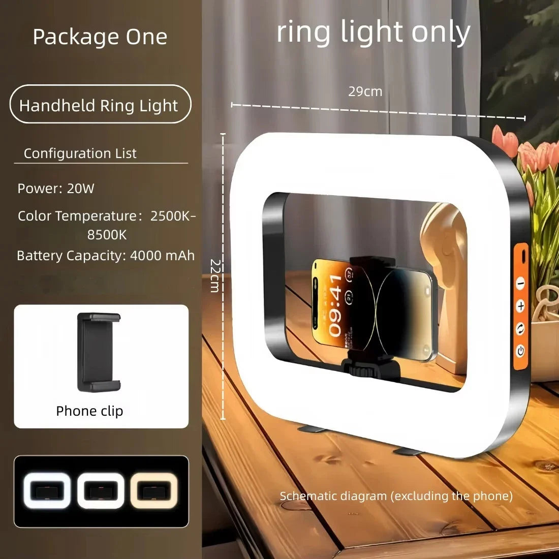 Portable Handheld LED Ring Fill Light USB Rechargeable Selfie Lamp for Phone Camera Makeup Live Broadcast Tiktok YouTube Video