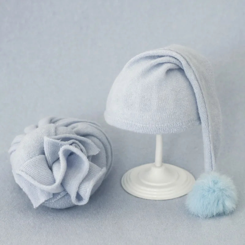 Baby Hat Newborn Photography Props Blanket Wrap Baby Fur Ball Knitted  Beanie Hat Baby Photo Shoot Accessories