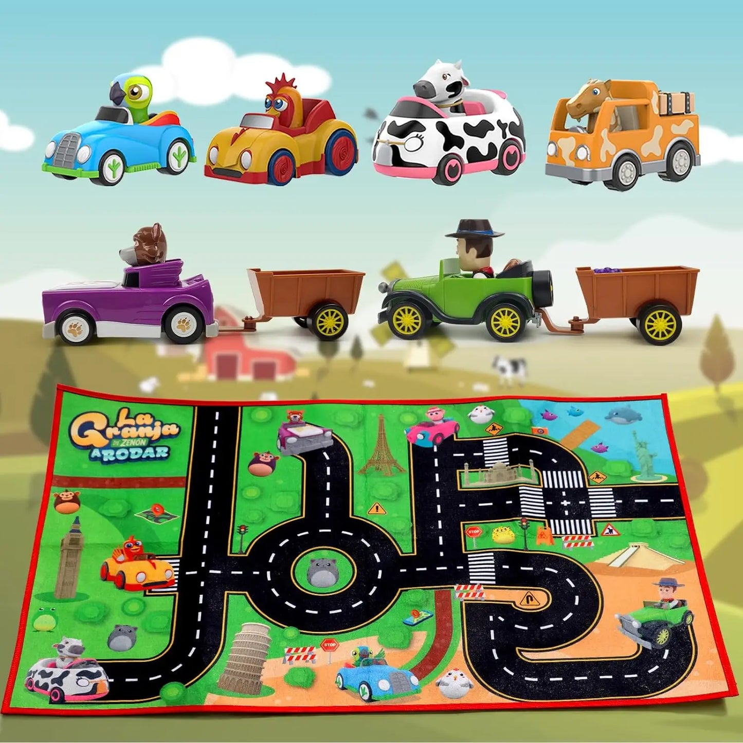 La Granja De Zenon Kids Toy Car Bartolito Car Pull Back Car Toys Inertia Car Set Boys Girls Toys 1-3 Years Old Birthday Gift