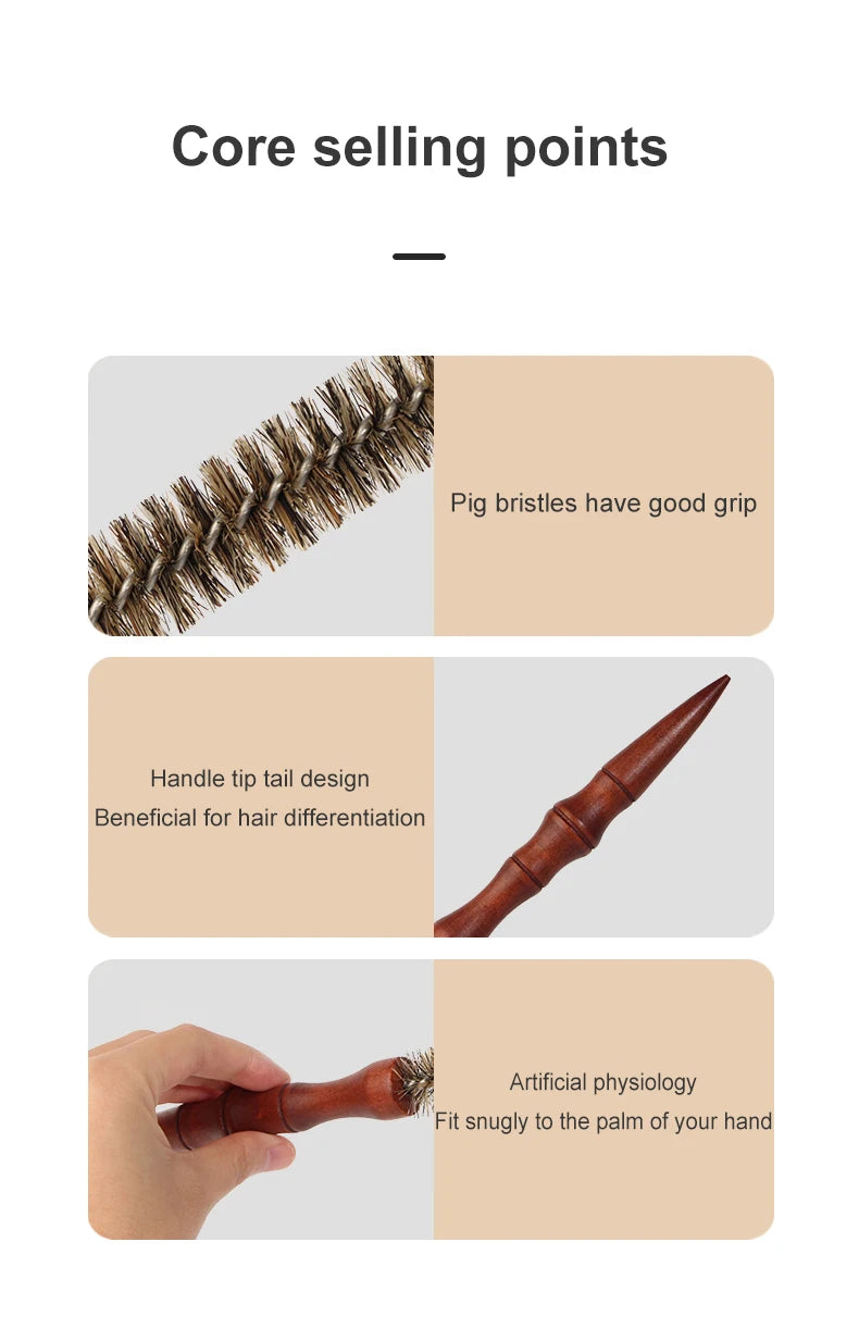 Mini Curling Comb Hair Salon Hairstyle Multi-functional Small Portable Round Wooden Roller Styling Beard Care Tool for All Hair