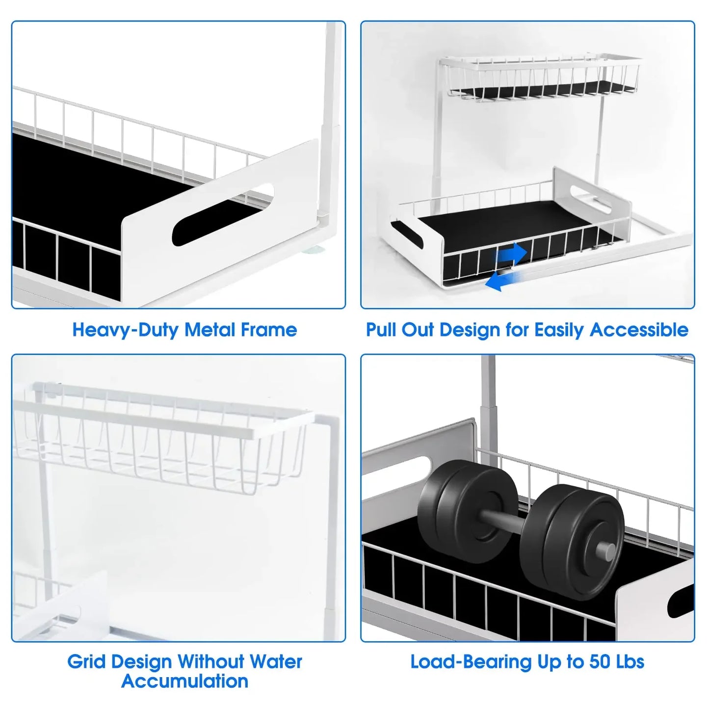 Under Sink 2 Tier Sliding Cabinet Basket Organizer Drawer Pull Out Cabinet Multi-Purpose  Sink Organizer for Bathroom Kitchen