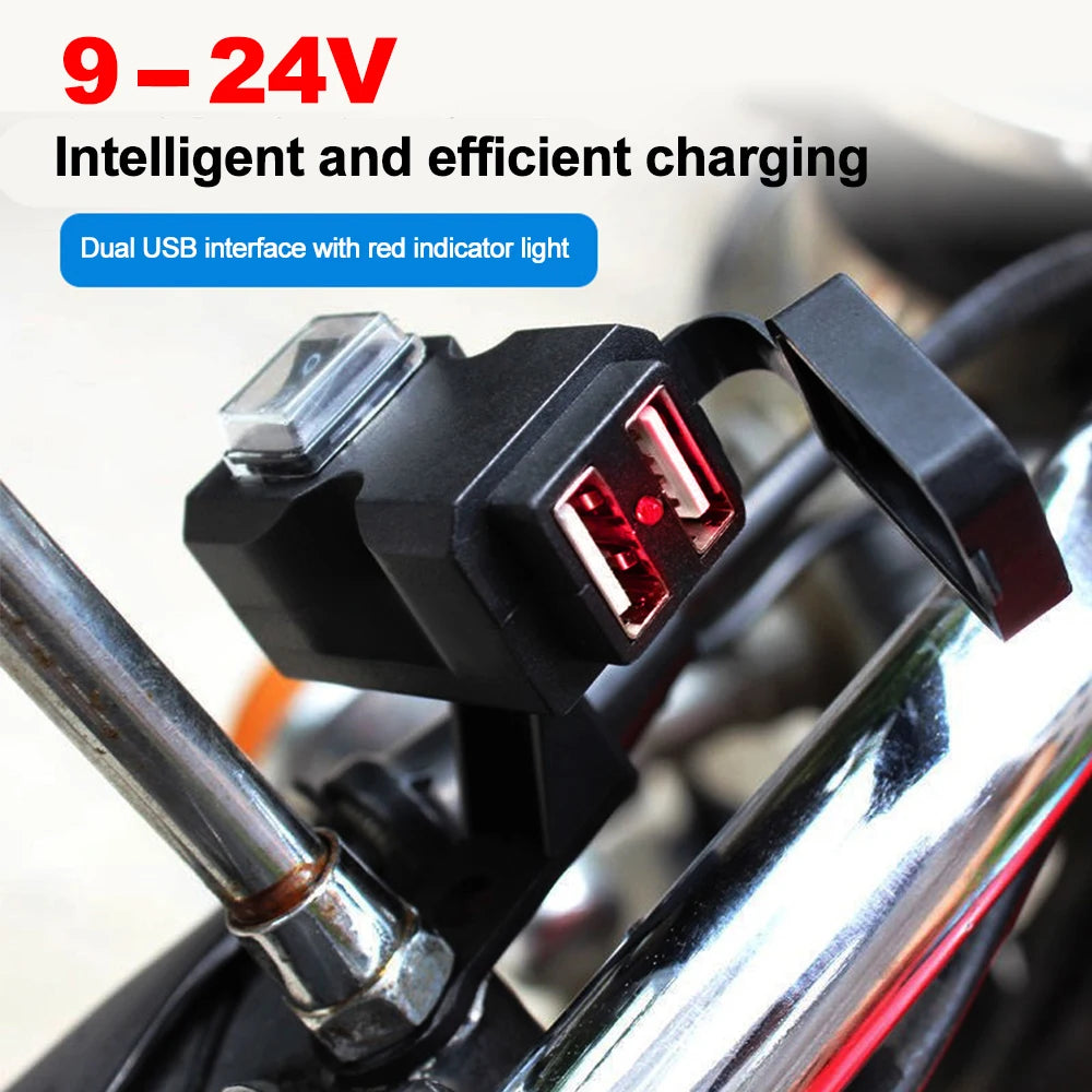 Updated Motorcycle Dual USB Charger with ON/OFF Switch Waterproof Motorbike Handlebar Phone Charger Fast Charging Socket