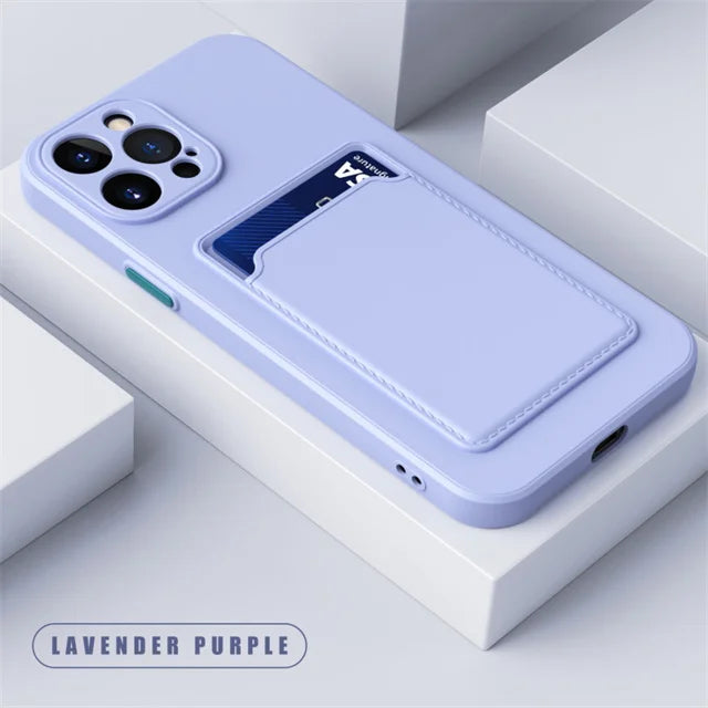 Silicone Wallet Case Funda For iPhone 16 Pro Max 15 14 Plus 11 12 13 Mini SE Card Holder Slot Back Cover Protective Accessories