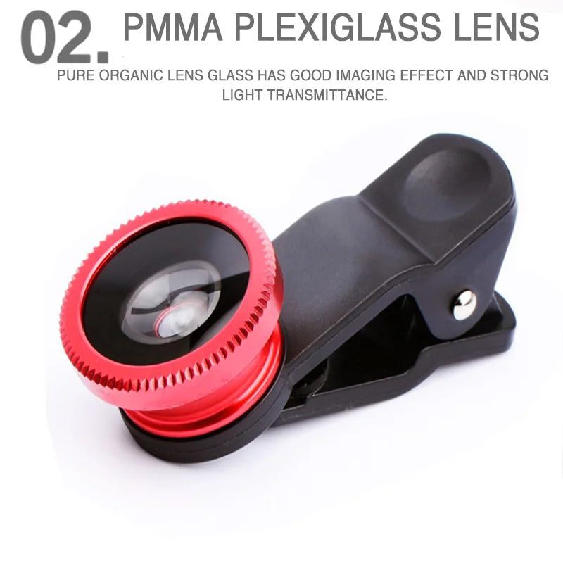 3in1 Fisheye Lens Wide Angle Micro Camera Lens for iPhone 14 13 3IN1 Zoom Fish Eye Len for Smartphone Lenses with Phone Clip