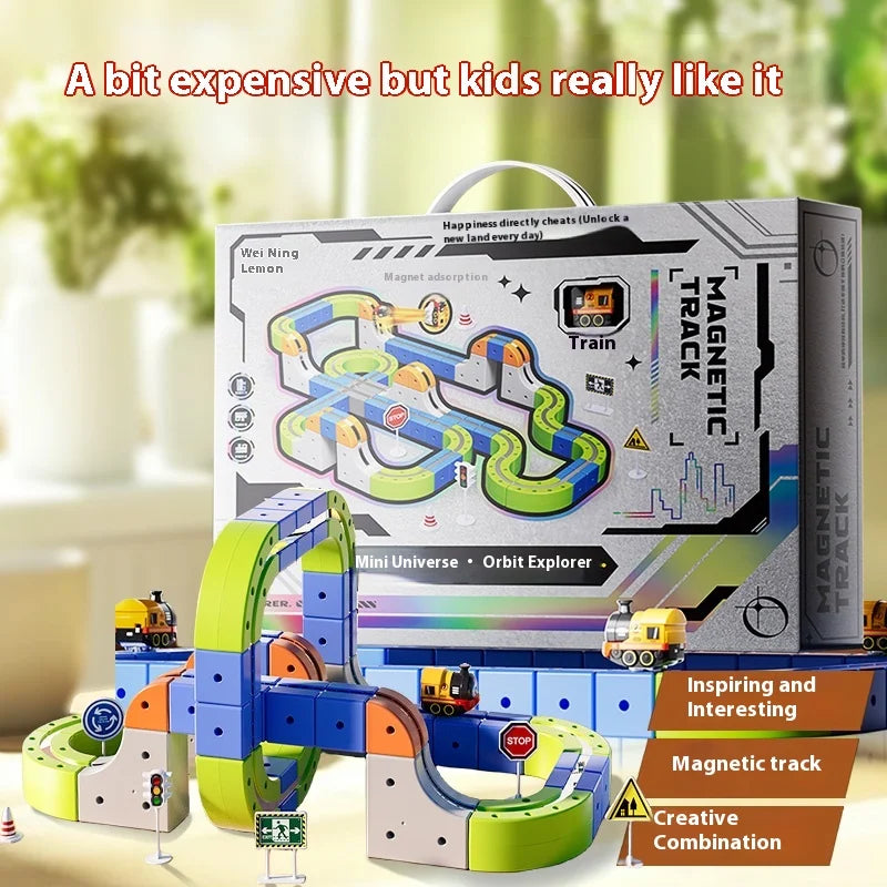 Magnetic Car STEM Racing Car Railtrack Set 2025 - Montessori Motorized Train & Gravity Maze Toy, Educational Gift for Kids