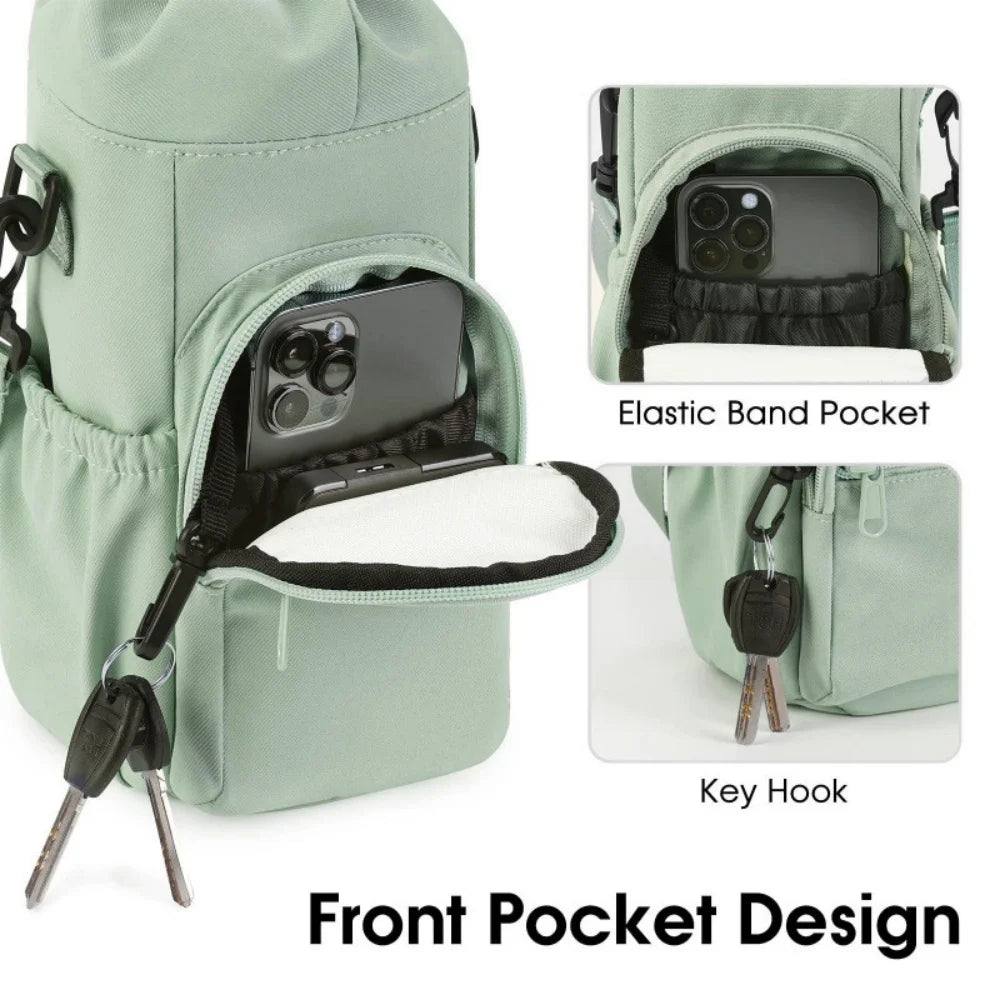 Portable Water Bottle Bag with Adjustable Strap Thermal Mugs Insulated Protective Cover Phone Pocket Outdoor Sports Travel Bag