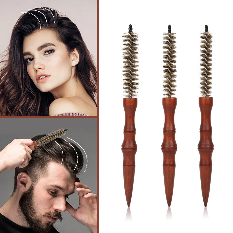 Mini Curling Comb Hair Salon Hairstyle Multi-functional Small Portable Round Wooden Roller Styling Beard Care Tool for All Hair