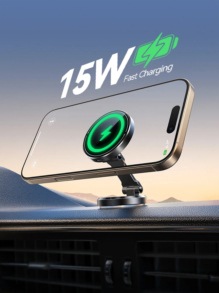 Joyroom Magnetic Car Phone Mount Holder Charger with Rotatable Charging Panel 15W Fast Wireless Charging Magnetic Phone Mount