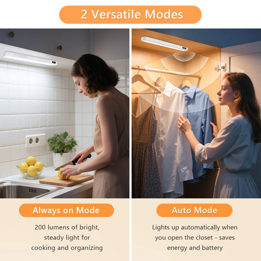 WILLED Rechargeable Motion Sensor Cabinet Light Indoor 3 Colors Dimmable Magnetic Light Bar Night Light for Cabinet Closet Desk