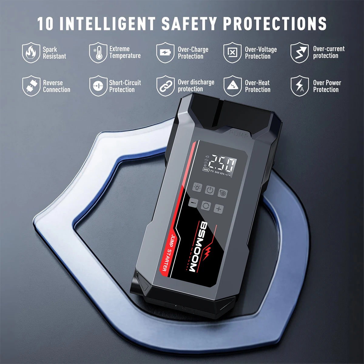 Car Jump Starter 150PSI Air Pump 7000A Portable Auto Emergency Booster with Wireless Tire Inflator Fast Charging Starting Device