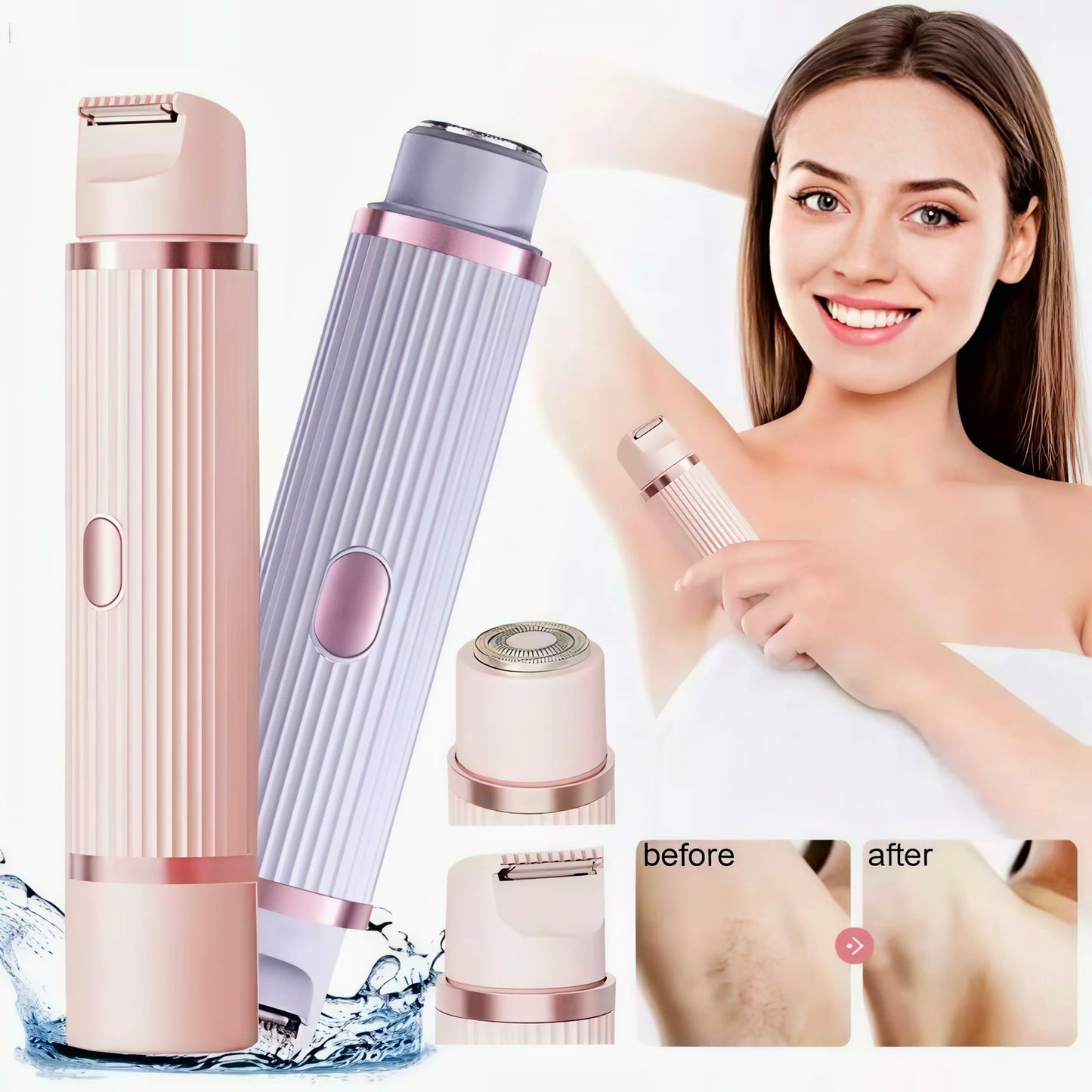 Electric Shaver for Women Waterproof Wet & Dry Hair Razors 2 in 1 Double Head Dual Bikini Hair Trimmer Detachable Head Shaver