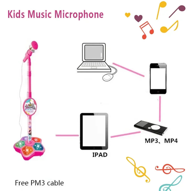 Kids Microphone  With Stand Karaoke Song Music Instrument Toys Brain-Training Educational Toy Birthday Gift For Girl Boy