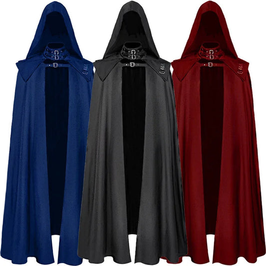 2025 Vintage Euro-American Medieval Wizard Cosplay Costume, Halloween Gothic Hooded Wizard Death Cloak Cape Unisex ,Plus Size