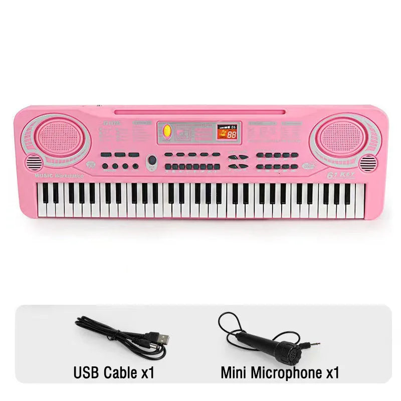 Kids Electronic Piano Keyboard Portable 61 Keys Organ with Microphone Education Toys Musical Instrument Gift for Child Beginner
