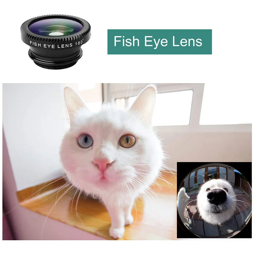 3In1 Mobile Phone Fish Eye+Wide Angle+Macro Lightweight Camera Lens With Clip Universal Cell Phone Lens For iPhone Xiaomi Huawei