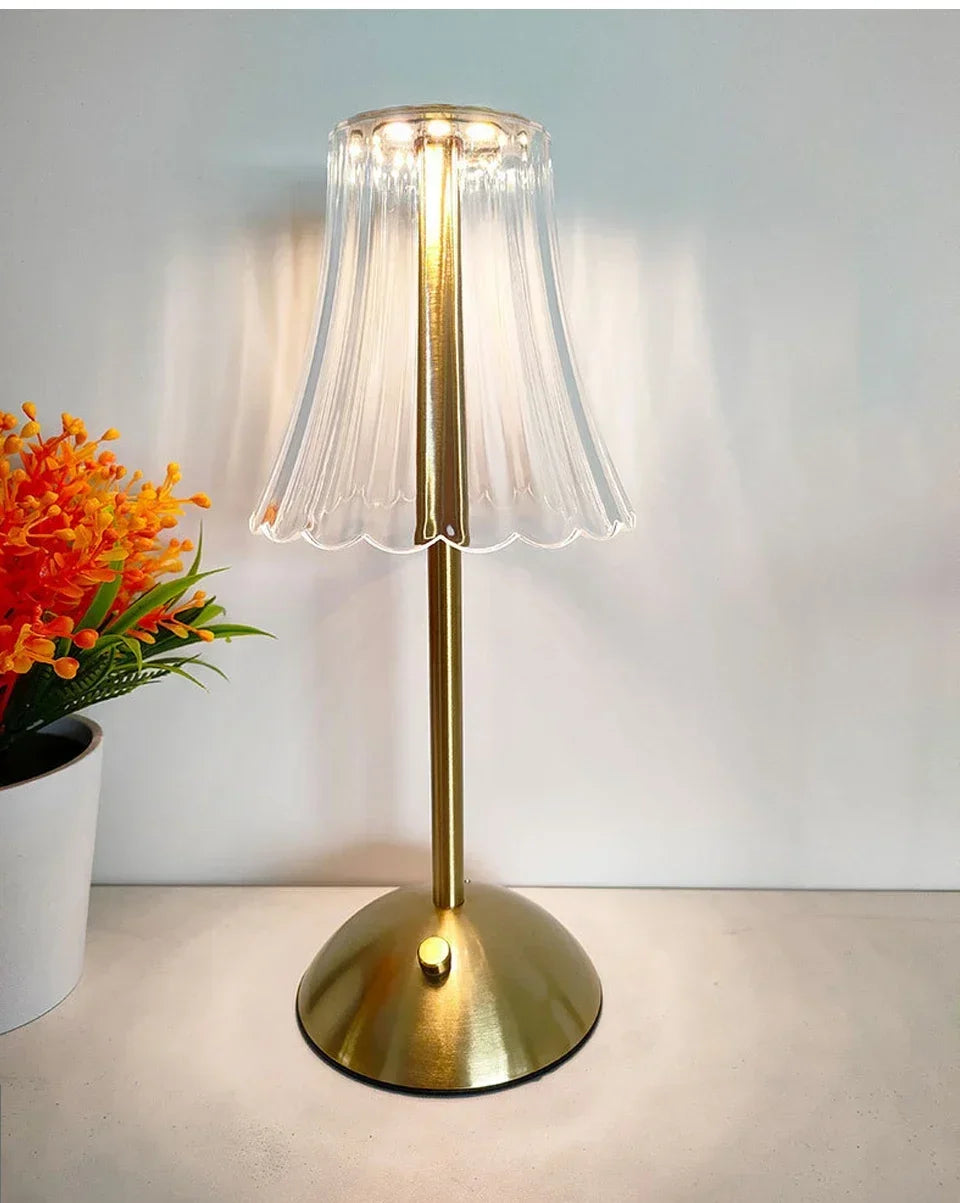 Crystal LED Table Lamp Touch Sensor Desktop Night Light Rechargeable Reading Lamp for Bedroom Bedside Hotel Bar Decor Dimmable