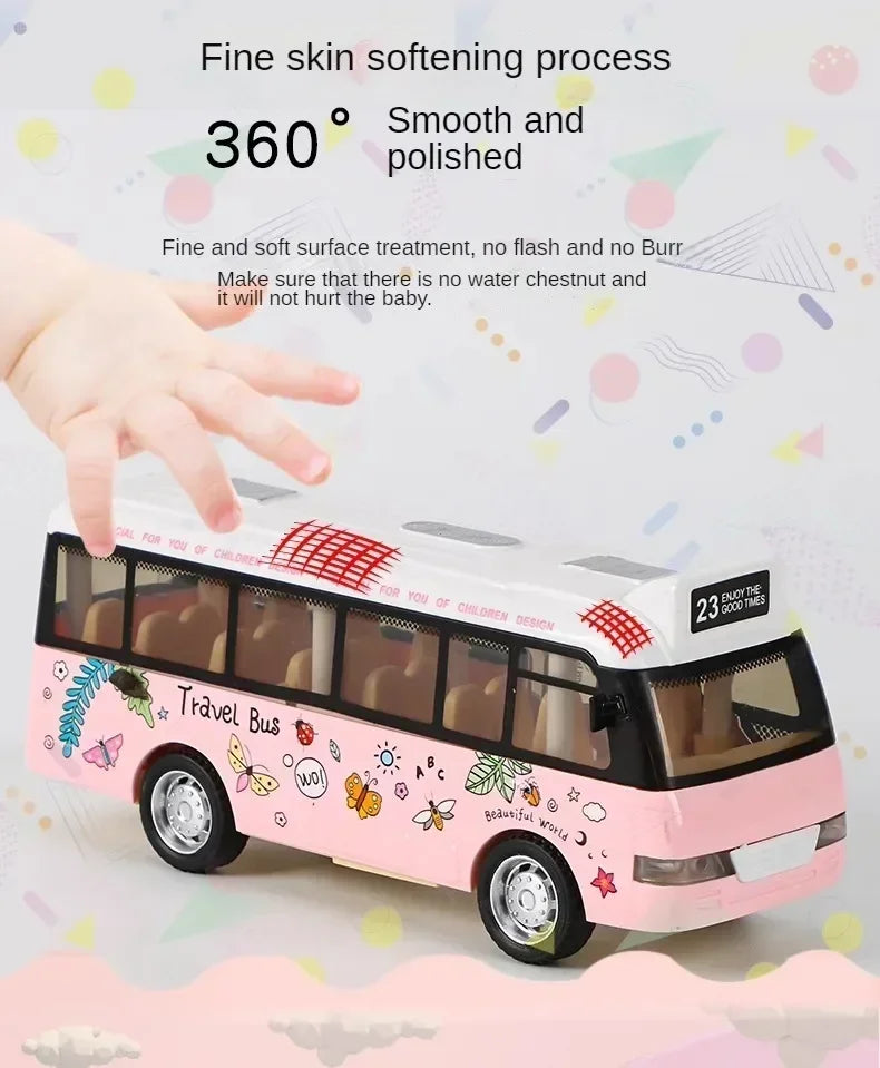 Interactive Die Cast Metal School Bus Toy with Sound Light Friction Powered Play Vehicle  Gifts for Kids' Fun Imaginative Play