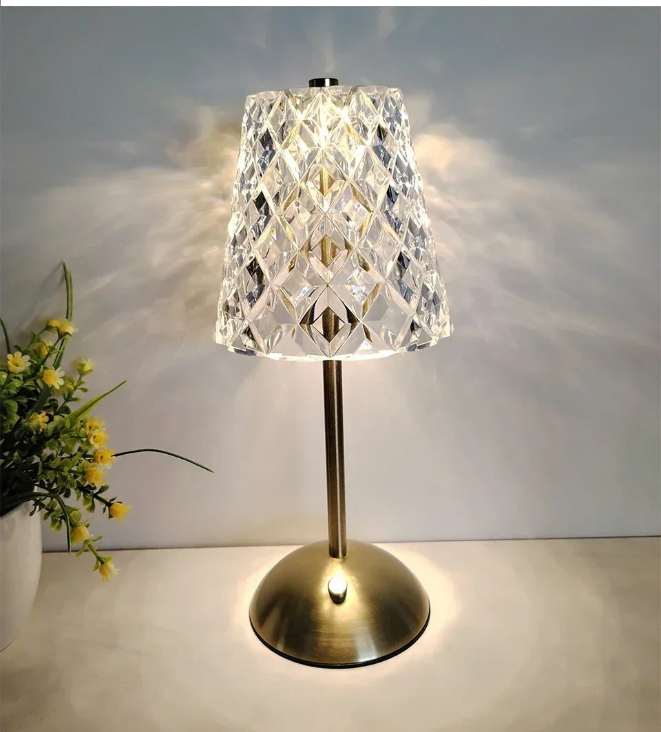 Crystal LED Table Lamp Touch Sensor Desktop Night Light Rechargeable Reading Lamp for Bedroom Bedside Hotel Bar Decor Dimmable