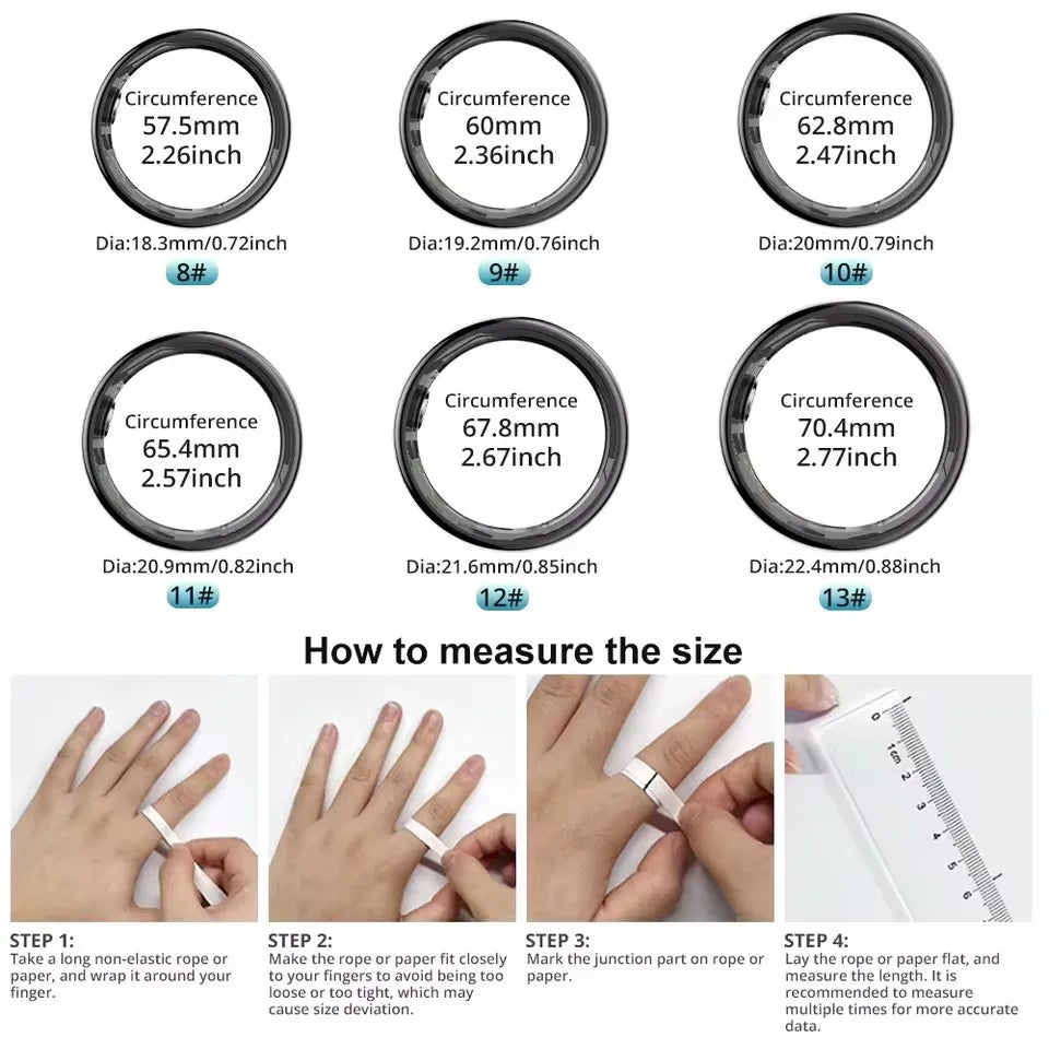 Smart Ring Blood Pressure Sleep Health Monitoring Multi-sport Mode smartring IP68 Waterproof Remote Care Men Women