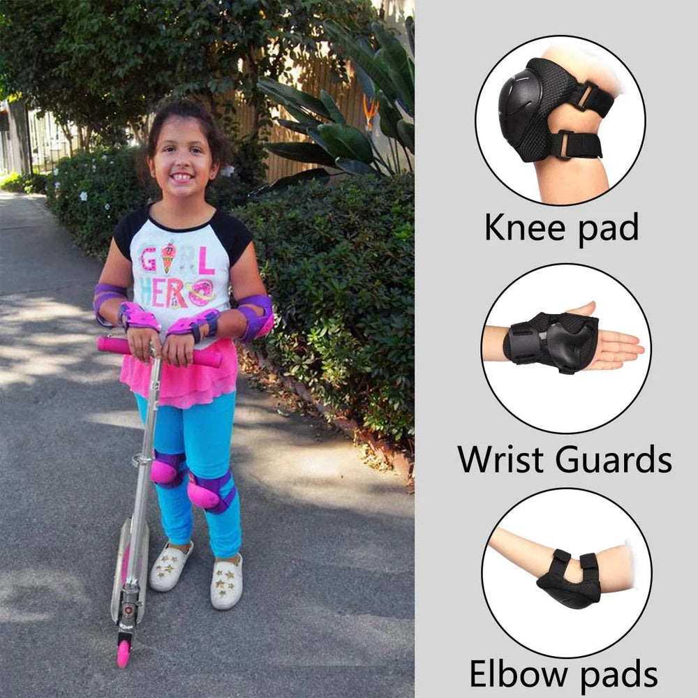 6PCS Kids Protective Gear Set Knee Pads for  3-14 Years Toddler Knee & Elbow Pads with Wrist Guards 3 in 1 for Skating Cycling
