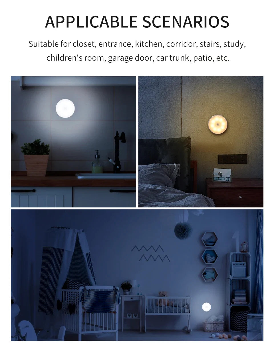 LED Night Light With Switch Smart Motion Sensor Magnetic Wireless Wall Lamp For Bed USB Rechargeable Warm White RGB Night Lamp