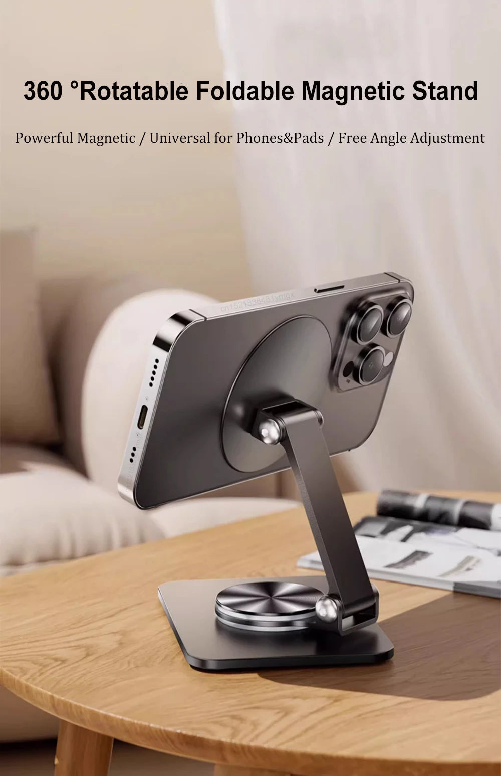 Phone Holder Desktop Magnetic Phone Stand 360° Rotation Foldable Desktop Cell Phone Stand For iPhone 15 14 13 12 Pro Max