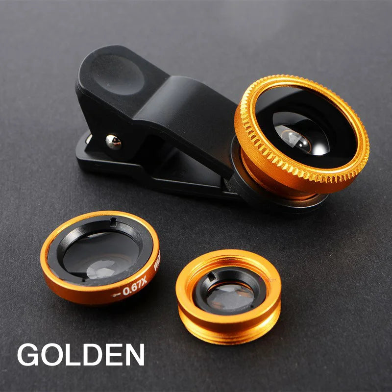 Universal 3in1 Fisheye Wide Angle Micro Camera Lens For iPhone Xiaomi Redmi Zoom Fish Eye Len on Smartphone Lenses Phone Clip