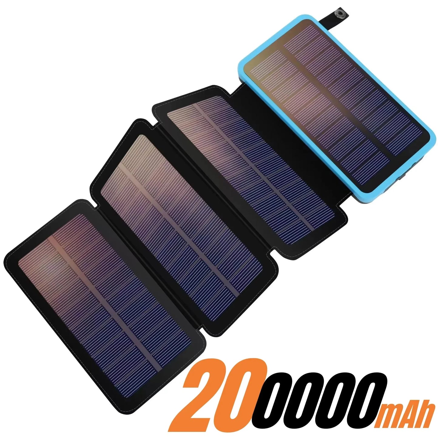 بنك طاقة شمسية بسعة 200000 مللي أمبير، ألواح شمسية قابلة للطي، مخرج USB بقوة 5 فولت و2 أمبير، محمول للاستخدام في التخييم والرحلات الخارجية، يعمل بالطاقة الشمسية، متوافق مع أجهزة iPhone وAndroid
