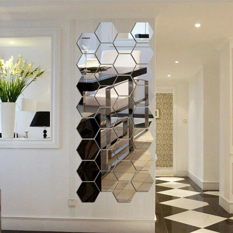 Hexagon Acrylic 3D Mirror Wall Sticker Home Decor DIY Self-adhesive Mirror Decal Decor Stickers Art Wall Decoration Large 6/12pc