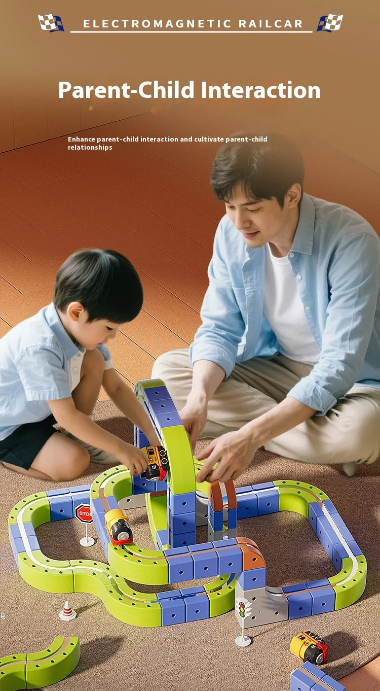 Magnetic Car STEM Racing Car Railtrack Set 2025 - Montessori Motorized Train & Gravity Maze Toy, Educational Gift for Kids