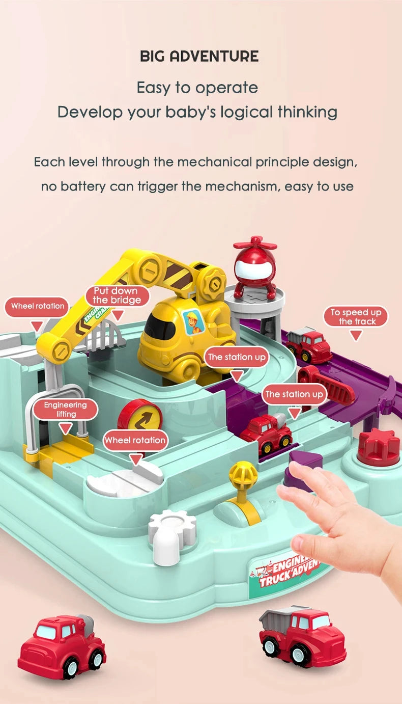 Children educational novelty toys Racing Rail Cars Model inertial gliding track car adventure Mechanical Interactive Toy for kid