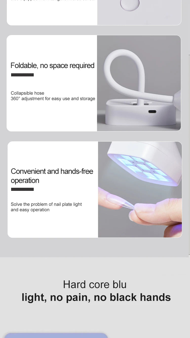 Rechargeable 9 LED UV Desk Lamp 360° Bendable for Nails Gel Polish Quick Dry Portable Manicure Salon  Wireless Nail Dryer Tools