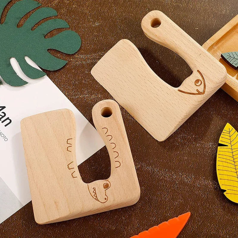 Wooden Montessori Knife Kids Cooking Toys Educational Safe Knives Cut Fruit Basic Toys & Life Skills Kitchen Tools For Toddlers