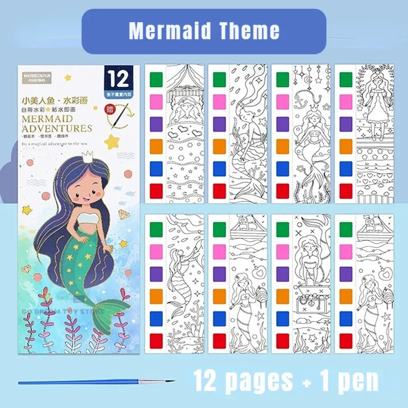Kids Portable Watercolor Painting Book Paint With Water Brush Gouache Graffiti Picture Coloring Drawing Toys Kindergarten Gifts