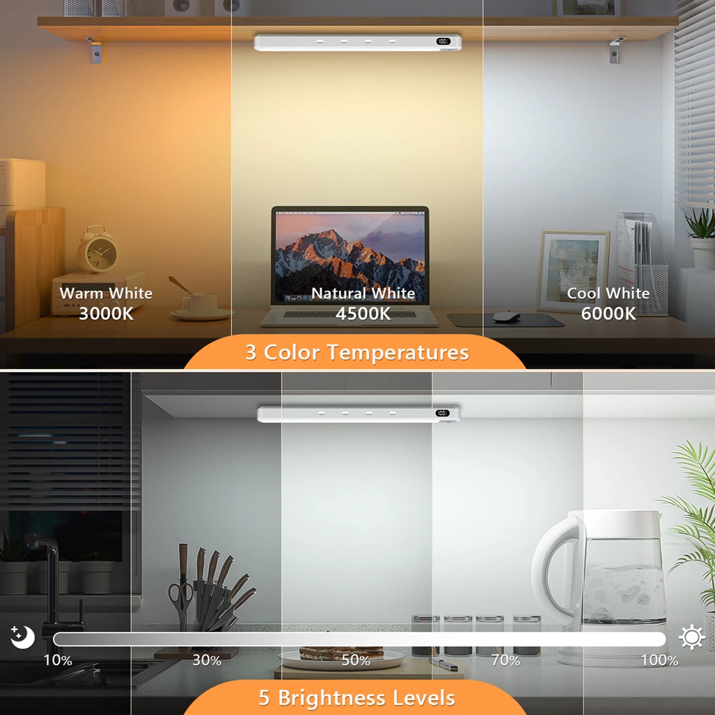 WILLED Rechargeable Motion Sensor Cabinet Light Indoor 3 Colors Dimmable Magnetic Light Bar Night Light for Cabinet Closet Desk