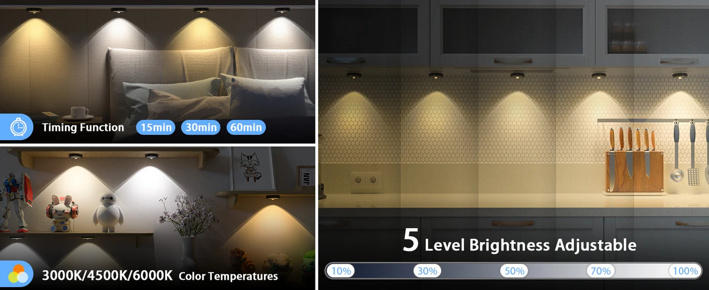 WILLED Night Light 3pcs with Remote 1200mAh Rechargeable Puck light with Timer Stick on Picture Lights for Wall Closet Cabinet