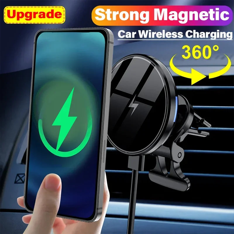 حامل شحن لاسلكي مغناطيسي للسيارة لأجهزة iPhone 12 و13 و14 و15 Pro Max، حامل هاتف صغير للسيارة يُثبّت على فتحة التهوية، محطة شحن سريع