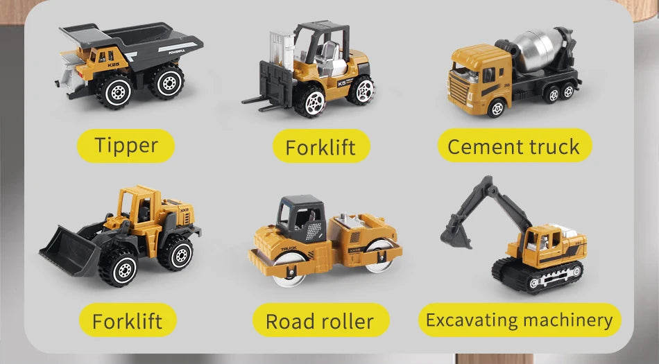 6pcs/set Alloy Engineering Truck Toy Loader Vehicle Excavator Tractor Toys Car Classic Construction Model for 3 years Boys Gifts
