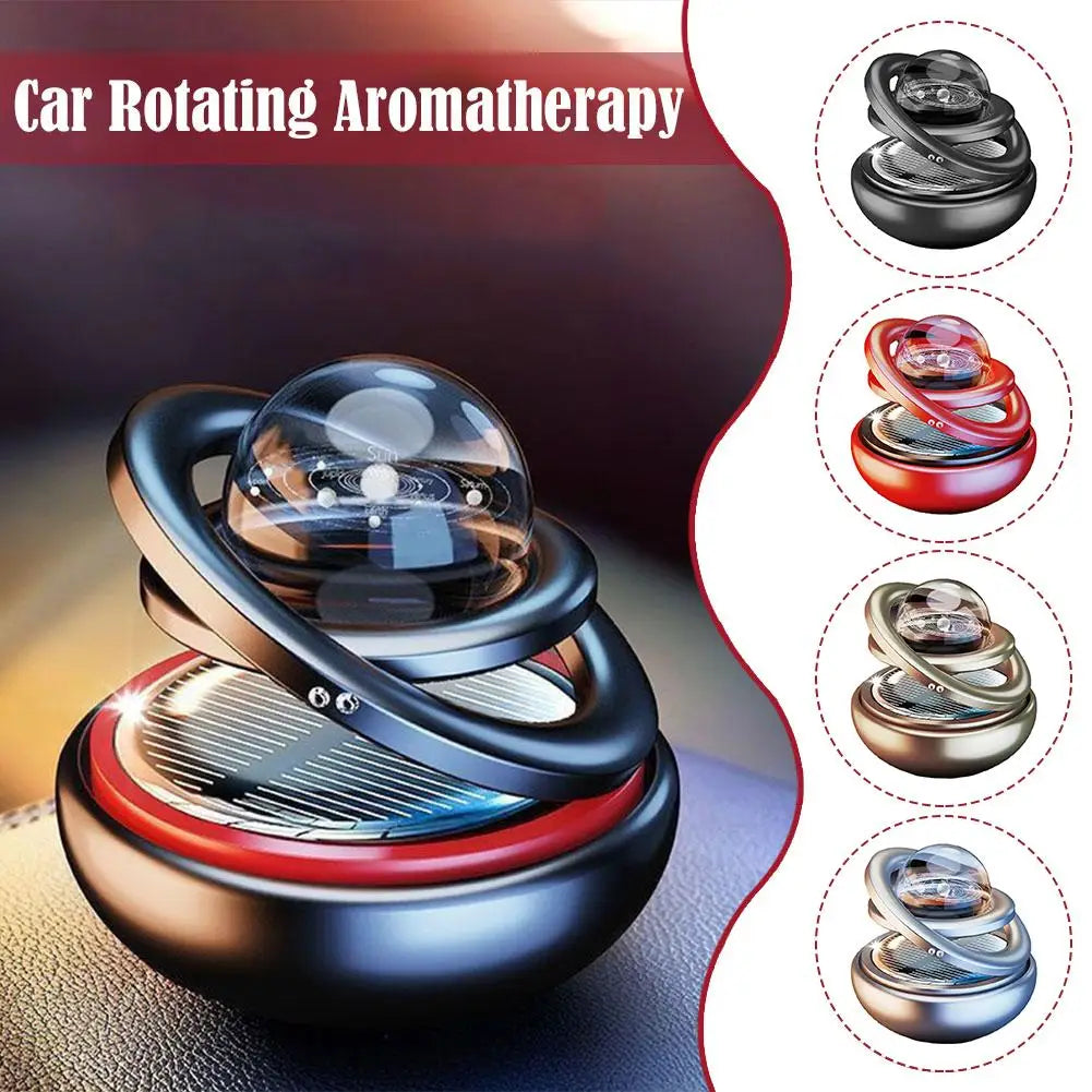 Car Air Freshener Solar Energy Air Purifier With incense tablets Autorotation Interstellar Ball Double Ring Suspension Decor
