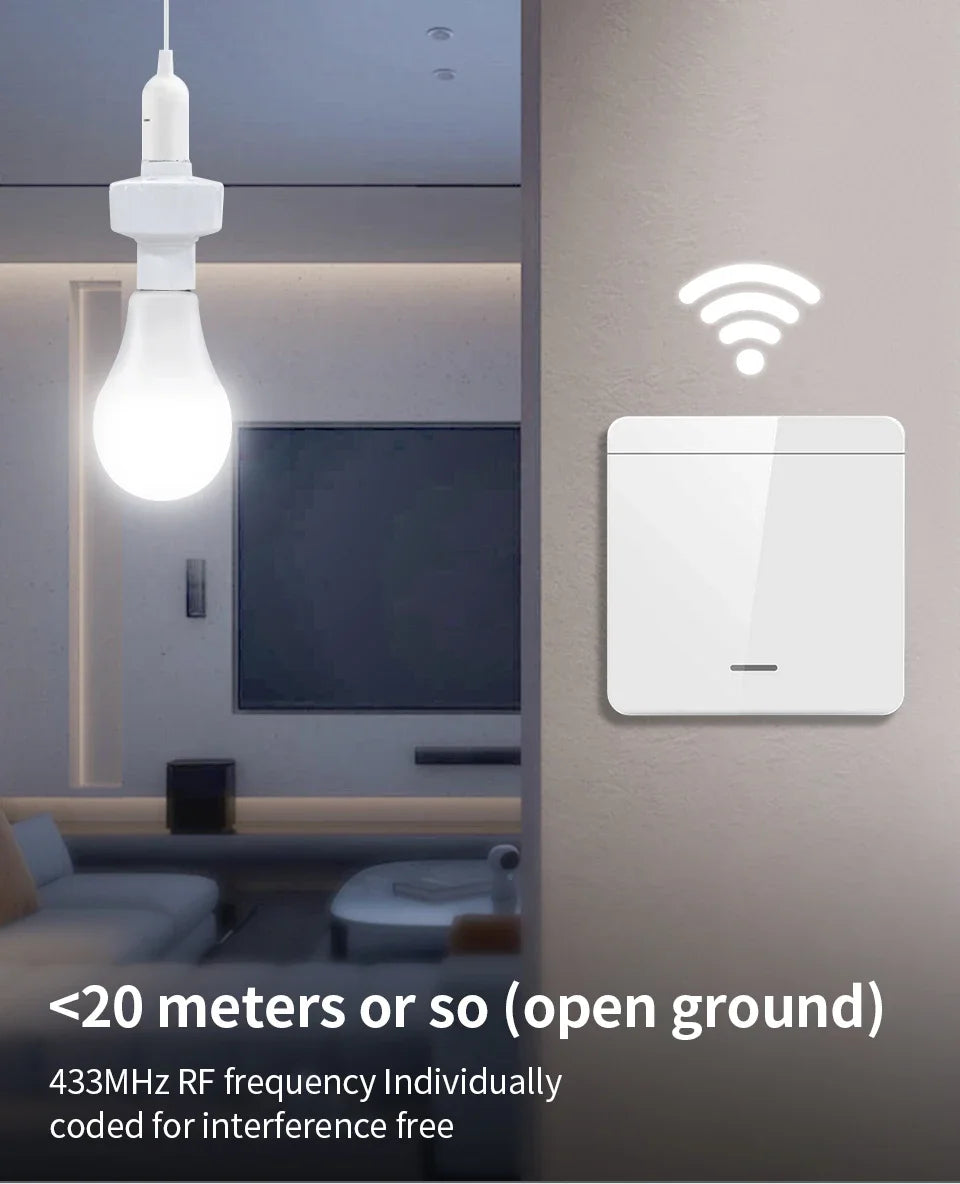 Smart Light Switch with RF 433Mhz Remote Control Led Bulb Holder E27 E26 Base Socket AC 85-265V Wireless Wall Switch 1/2/3 Gang