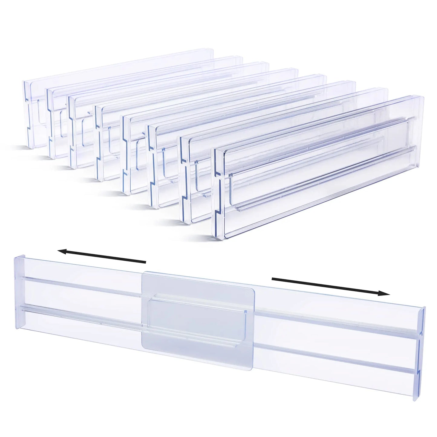Drawer Dividers Organizers 8 Pack, Adjustable Kitchen Drawer Storage, Clear Plastic Drawers Separators for Clothing