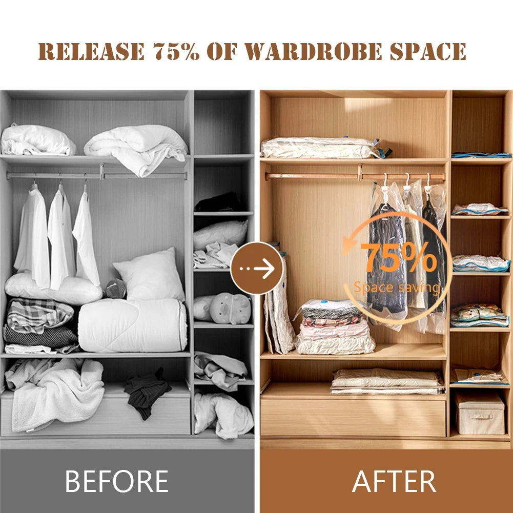 5Pcs Vacuum Storage Bags Vacuum Seal Bag Space Saving Bags Comforters Clothes Pillow Bedding Blanket Travel Vacuum Bag Storage