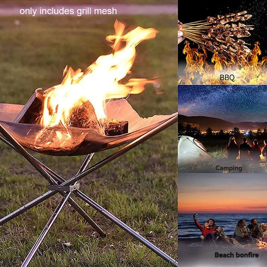 Portable Fire Pit Durable Outdoor Camping BBQ Mesh Fireplace Steel Backyard Rack Fire Quick Assembly Net Camping Grill Net