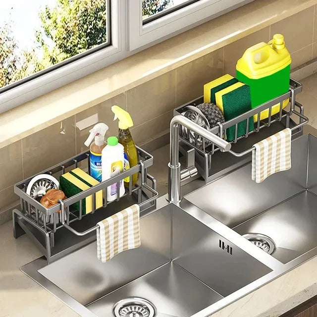 Kitchen Sink Drain Rack Organizer Carbon steel Self-draining Sink Shelf Soap Sponge Holder Dishcloth Towel Rack filter basket