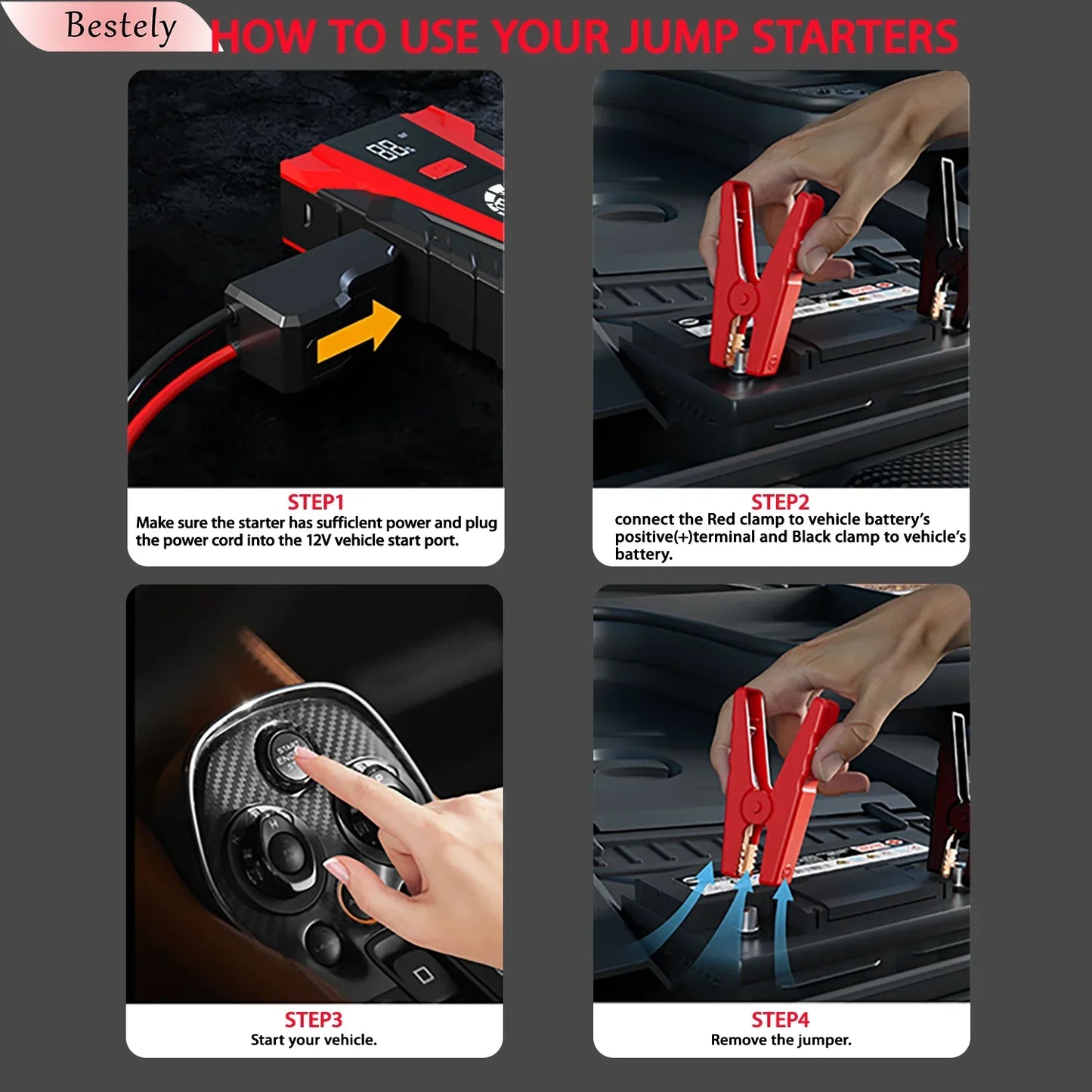 Bestely-12V-99800mAh-3000A Car Jump Starter Car Battery Starters Portable Power Bank 12V Starting Device Petrol Diesel Car