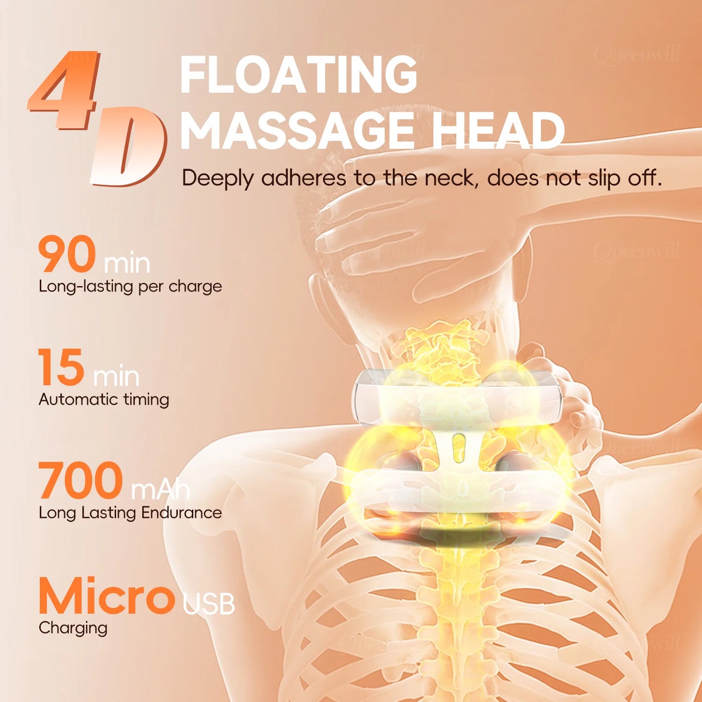Smart Neck and Shoulder Massager-4 Massager pads,6 modes and 16 levels,Portable Cordless USB Charging Gift for Men & Women