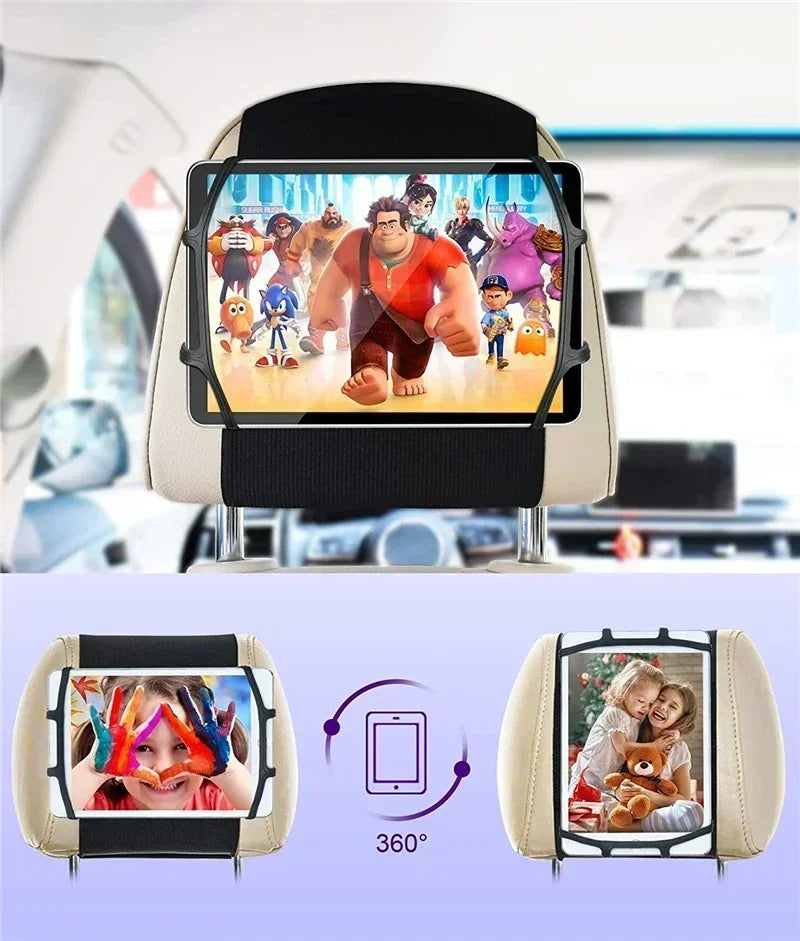 360 Rotating Adjustable Car Back Seat Kids Tablet Holder for IPad Pro Air Mini Kindle Anti-Slip Strap Bracket Stand Accessories